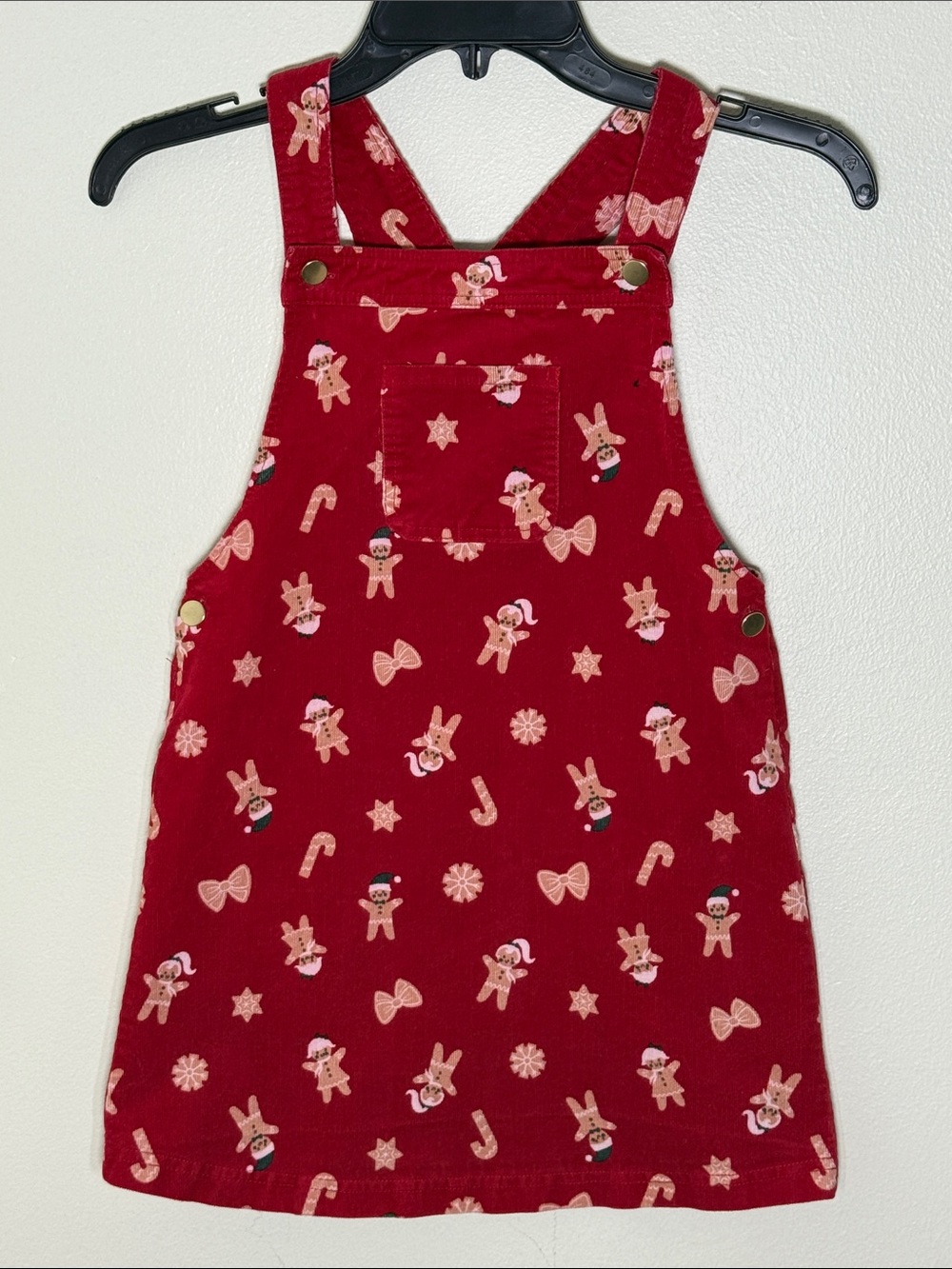 Red Gingerbread Print Corduroy Overall Dress for Kids